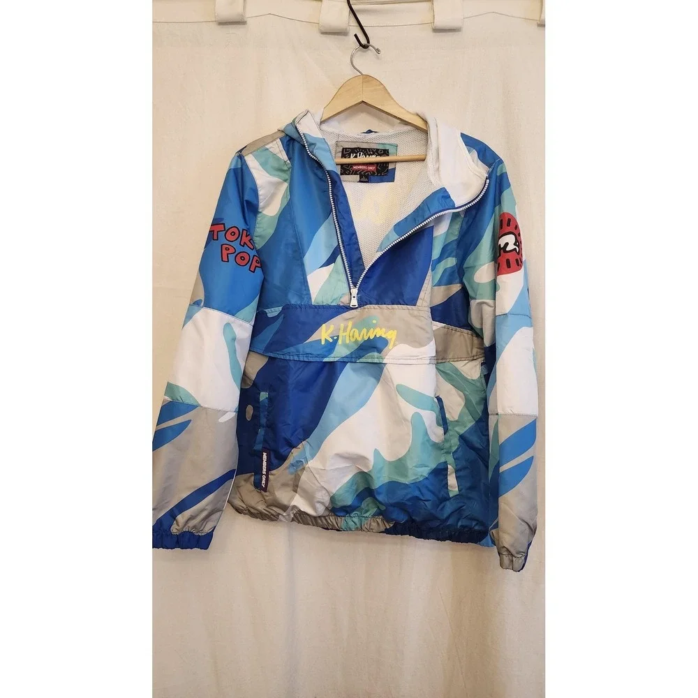 Members Only Jacket Mens Large‎ Multicolor Keith Haring Tokyo Pop Anorak Hooded